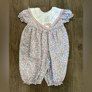 Vintage Floral Baby Heirloom Romper with White Collar - Cottagecore size 3-6